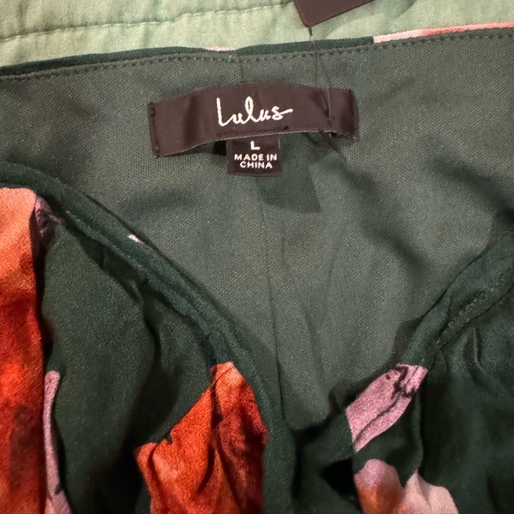 Lulu’s Cutie Moment Green Floral Print Long Sleeve Mini Dress size Large - Picture 3 of 4